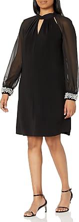 S.L. Fashions Womens Long-Sleeve Chiffon Cocktail Dress (Petite and Regular), Black, 16