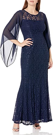 S.L. Fashions womens Long Sequin With Capelet Special Occasion Dress, Navy Lace, 12 US