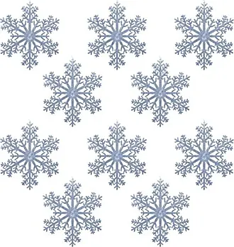 BANBERRY Designs Big Snowflake Decorations - Set of 10 Foam White Glitter Snowflakes - 12 Foam Snowflake - Snowflakes Window Decorations - Craft