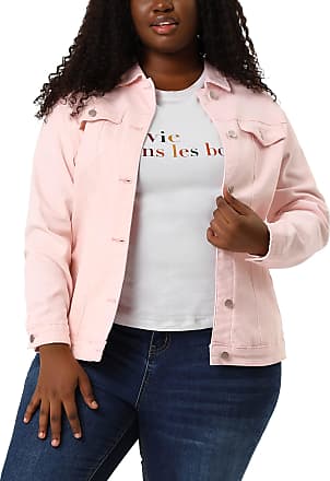 Allegra K Womens Plus Size Button Down Washed Denim Jacket with Chest Flap Pocket