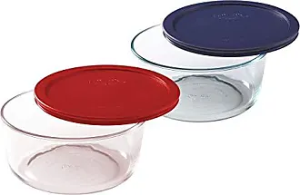 Pyrex (4) 7200 2-Cup Glass Bowls and (4) 7200-PC Sleek Silver Plastic Lids, Clear
