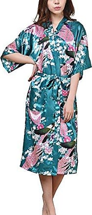 Avidlove Kimono Satin Robe de Chambre Femme Longue Fleur Chemise de Nuit Taille 38-50 M-XXL 