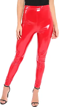 Latex Look Leggings High Waist Wet Leather Pants KouCla - Red, Pink & Black