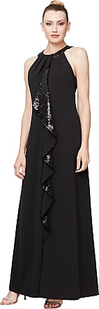 S.L. Fashions Womens Petite Jewel Neck Drape Front Dress, Black Sequin, 14P