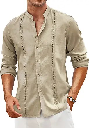 Mens Long Sleeve Shirts Linen Cotton Buttons Beach Yoga Casual Summer Shirts
