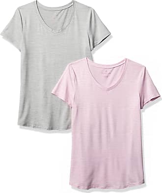 Danskin Womens 2 Pack Essential V Neck T-Shirt, Grey Space Dye/Lavender Frost Space Dye, Small