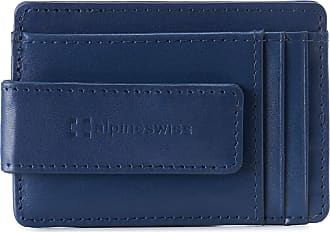 Alpine Swiss Mens Bifold Spring Loaded Leather Money Clip Wallet Crosshatch Blue 