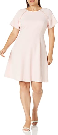 Jessica Howard Size Womens Short Sleeve Dress with Pearl Trim, Pink, 16 Plus