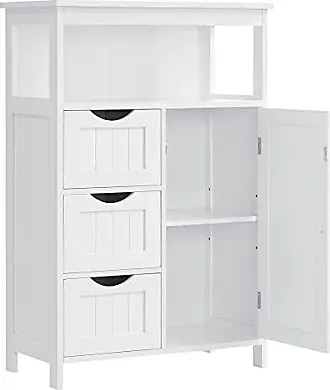 VASAGLE 2 Drawers Bathroom Floor Storage Cabinet, Bathroom Cabinet  Freestanding,Kitchen Cabinet with Open Compartment Adjustable Shelves ,White