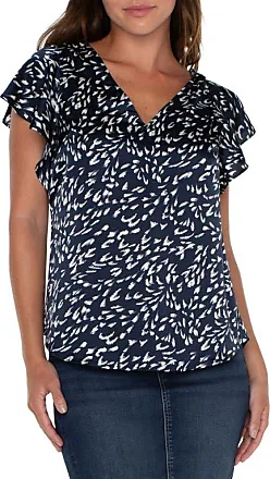 Navy blue floral printed satin sleeveless blouse