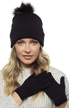 Blue or Mauve Grey Ladies Womens Winter Bobble Hat & Touch Screen Gloves Set by Foxbury GL550 Black