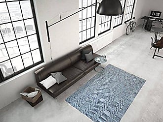 Teppich Handgewebt 100% Baumwolle Teppiche Flachflor Streifen Blau 80x150 cm 