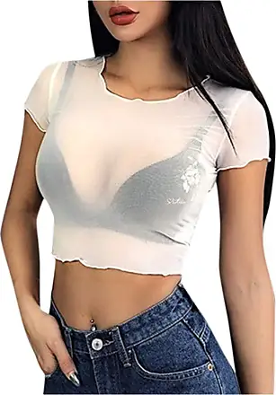 Women's Sheer Tube Top Mesh See-Through Short Sleeve Crop Tops Casual T- Shirt, White, Medium : : Clothing, Shoes & Accessories