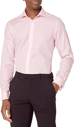 Calvin Klein Mens Dress Shirt Slim Fit Non Iron Solid French Cuff, Pink, 18.5 Neck 34-35 Sleeve