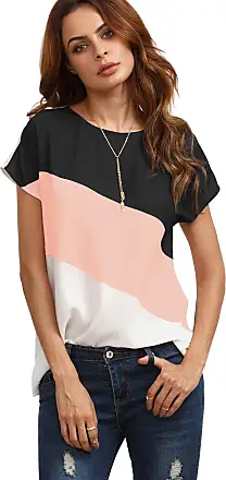 Romwe Women's Cute Contrast Collar Short Sleeve Casual Work Blouse Tops :  : Clothing & Accessories
