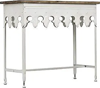 Creative Co-Op Metal Scalloped Edge Table with Grey Finish and Wood Top 