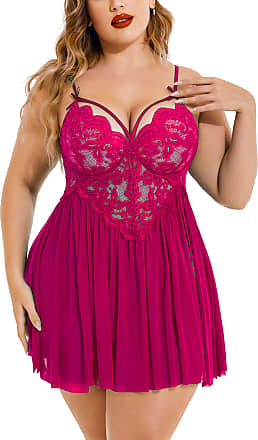 Womens Clothing Nightwear and sleepwear Nightgowns and sleepshirts Briar Thorn Halter Lace Satin Plus Size Babydoll in Red 