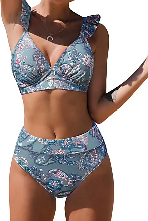  CUPSHE Women Swimsuit Plus Size Bikini Set Tummy Control Ruched  High Waisted Crisscross Back Hook 00X : Clothing, Shoes & Jewelry