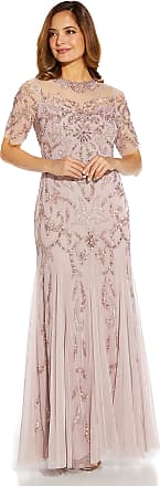 Adrianna Papell Womens Long Beaded Gown, Light Heather, 10