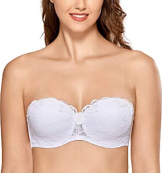 Delimira Womens Underwire Molded Cup Lace Convertible Multiway Bridal Strapless Bra White 32D