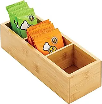 mDesign Bamboo Tea & Food Storage Organizer Container Box - Wooden Holder  Case for Tea Bags, Coffee, Snacks, Sugar, Sweeteners, and Small Packets 