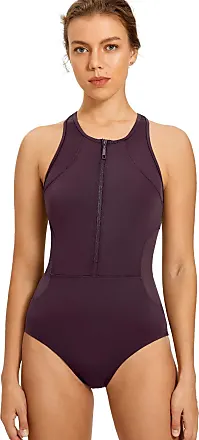 SYROKAN Women Athletic One Piece Swimsuit Front Zip Training