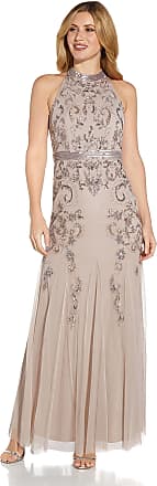 Adrianna Papell Womens Halter Beaded Gown, Marble, 12