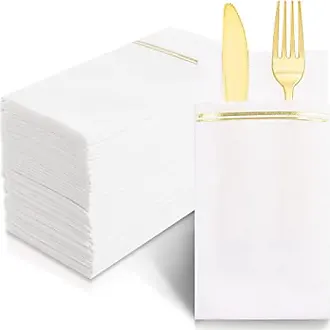 Disposable Linen-Feel Dinner Napkins with Built-in Flatware Pocket, 50-Pack  BRIGHT RED Prefolded Cloth Like Paper Napkins For Dinner, Wedding Or Party  