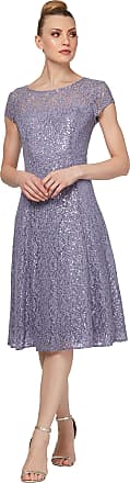 S.L. Fashions Womens Short Sleeve Tea Length Fit and Flare Dress (Petite Missy), Mystic Heather Sequin, 18