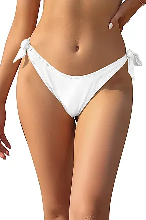  SHEKINI Women's Tie Side Thong Bikini Bottom High Cut V Cheeky  Swimsuit Low Rise Swim Briefs (Black, Small) : Clothing, Shoes & Jewelry