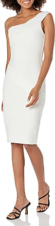 Dress The Population Womens Vera Asymmetrical Neckline Cross Bandge Above Knee Bodycon Dress, Off White, XX-Large