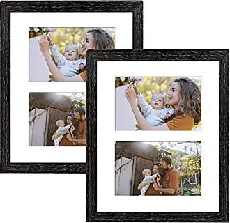 13.6x19.7 Black Wood Picture Frame Collage Matted 9-Opening 4x6 Photos  White Mat