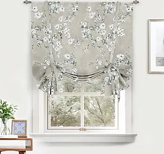 DriftAway Claire Watercolor Floral Leaves Room Darkening Thermal Insulated  Tie Up Curtain for Kitchen Bathroom Small Window Adjustable Balloon Tie Up