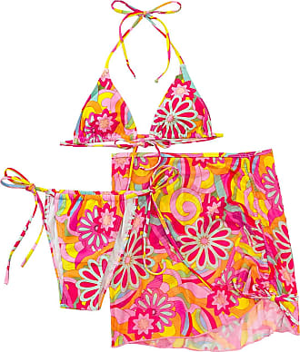 SOLY HUX Girl's Tropical Print Bikini Bathing Suit with Kimono 3 Piece Swimsuits 