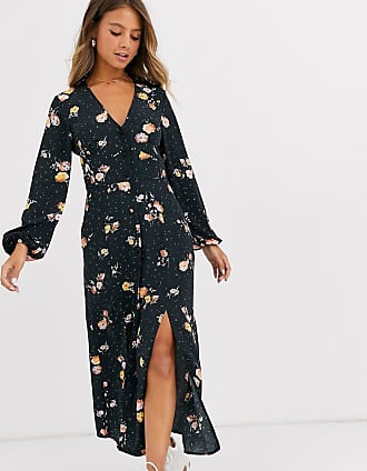 miss selfridge maxi dress with button through in black pattern