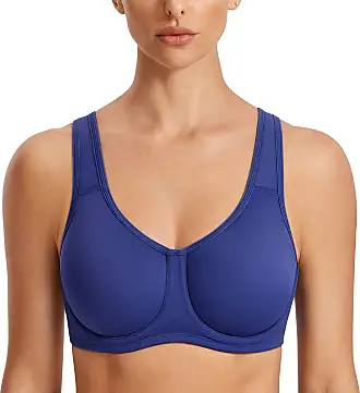  SYROKAN Womens Sports Bra Front Adjustable High Impact  Support Padded Wireless Racerback Plus Size Running Bra Leather