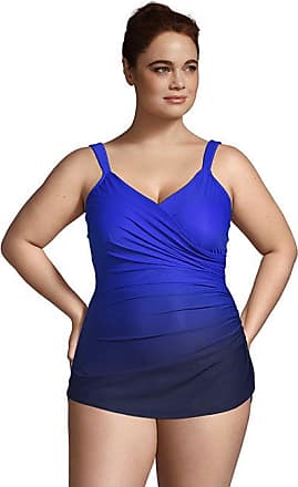 Lands End Womens Slender Surplice Wrap Tummy Control Chlorine Resistant Skirted One Piece Swimsuit 