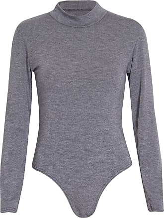 Medium UK-12, Grey Bodysuits Ladies Roundneck Long-Sleeve Stretch Quality Leotard 