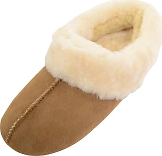 SNUGRUGS Womens Lambswool Moccasin Slipper with Rubber Sole and Wool Cuff 