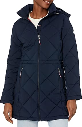 Tommy Hilfiger Womens Quilted Lightweight Hooded Full Zip Jacket Navy Size XL