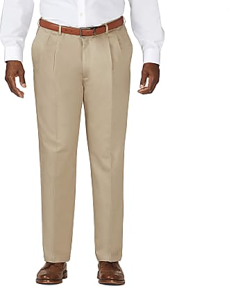 Haggar Mens Big & Tall Work to Weekend Hidden Expandable-Waist Pleat-Front Pant - Beige - 46W x 30L