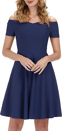 Grace Karin Short Sleeve Off Shoulder Wedding Swing Dress A-line Size L Navy Blue CL020-5