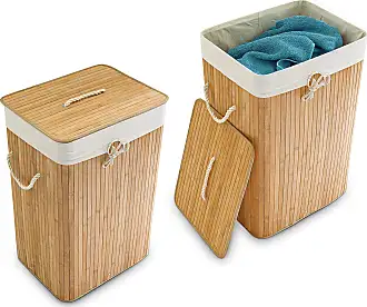 Relaxdays Wäschekorb Holz & Baumwolle, 60 L, Bad Wäschesammler für