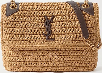 SAINT LAURENT Niki medium leather-trimmed raffia shoulder bag