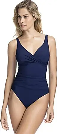 GOTTEX Women's Round Neck Textured One Piece Swimsuit, Blue, 8