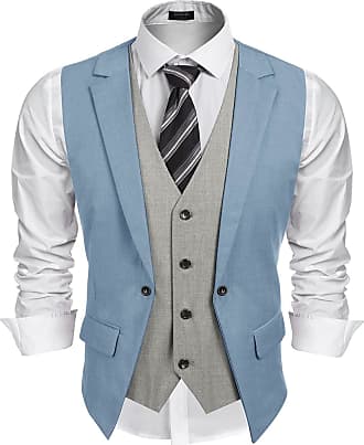 Men's Vest Light Blue Pinstripe Wool Casual Formal Wedding Waistcoat Large