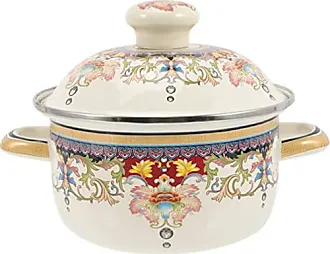 Cabilock Flower Enamel Stock Pot with Lid Large Cooking Pot Flat Bottom  Stew Pot for Soup, Stew, Canning