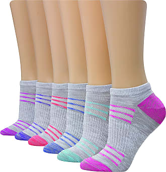 Hanes Womens Performance Cool Compression No Show Socks 6 Pair Pack, Grey/Purple/Pink Design, Shoe Size: 8-12