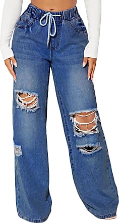 Floerns Women's High Waisted Flare Jeans Frayed Raw Hem Bell Bottom Denim  Pants