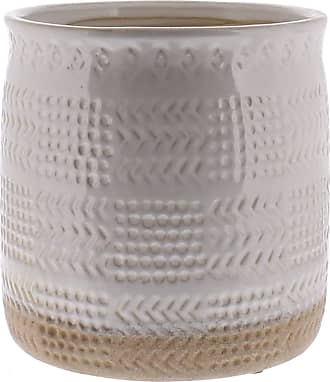 Benjara Ceramic Round Top Cachepot with Face Design Blue 